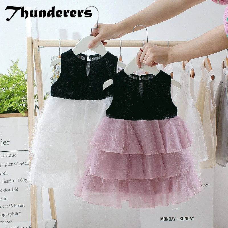 Thunderers Summer Girl Princess Party Dress Sleeveless Hollow Children Layered Wedding Fashion Clothes | Детская одежда и обувь