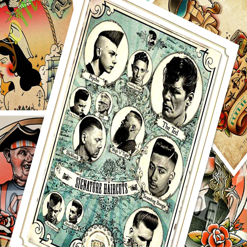 Наклейки на стену в стиле ретро постер из крафт-бумаги с татуировками