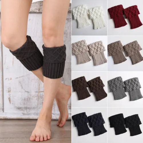 

Women Crochet Knitted Boot Leg Warmers Socks Female Winter Diamond Toppers Cuffs Solid Color Casual Stocking Slim Fit calcetines