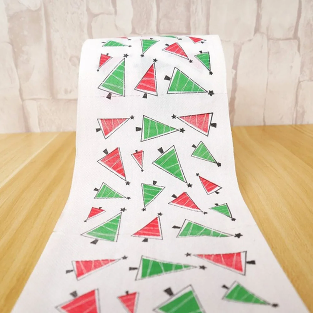 

2 Roll Stylish Toilet Roll Paper Christmas Santa Printing Roll Paper Colored Printed Christmas Bath Tissue