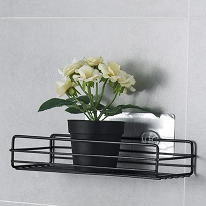 

NEW-1 Pcs Self-Adhesive Sundries Organizer Shower Shelf & 1 Pcs Bathroom Hair Dryer Holder ABS Wall Stand