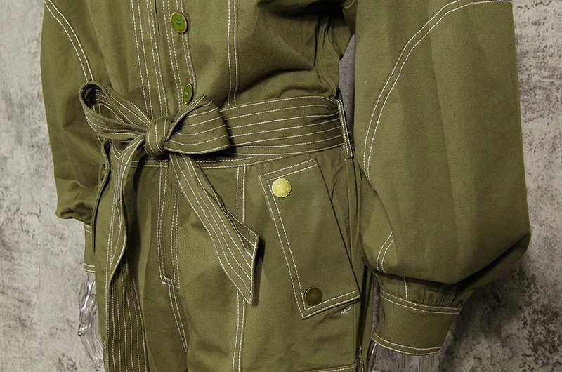 

SISPELL Lace Up Bowknot For Female Jumpsuit Lantern Long Sleeve High Waist Slimming Harem Pants Women's Casual Jumpsuit New Tide