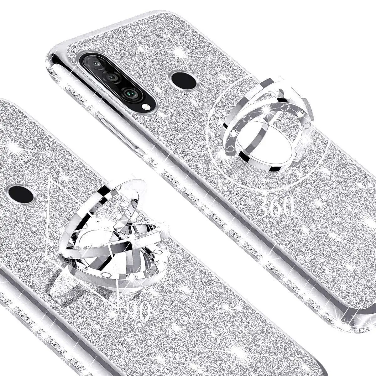 Блестящий чехол с кольцом на палец для HUAWEI P30 Lite Pro P30Lite блестящий мягкий подставка
