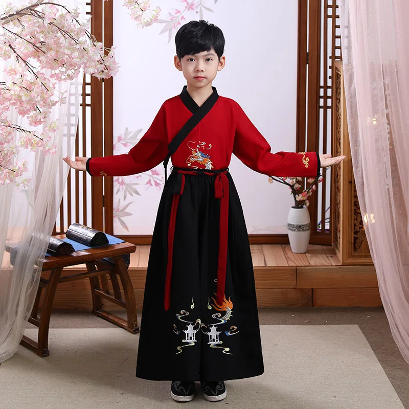 Китайский Hanfu костюмы для маленьких мальчиков комплект детей костюм в античном