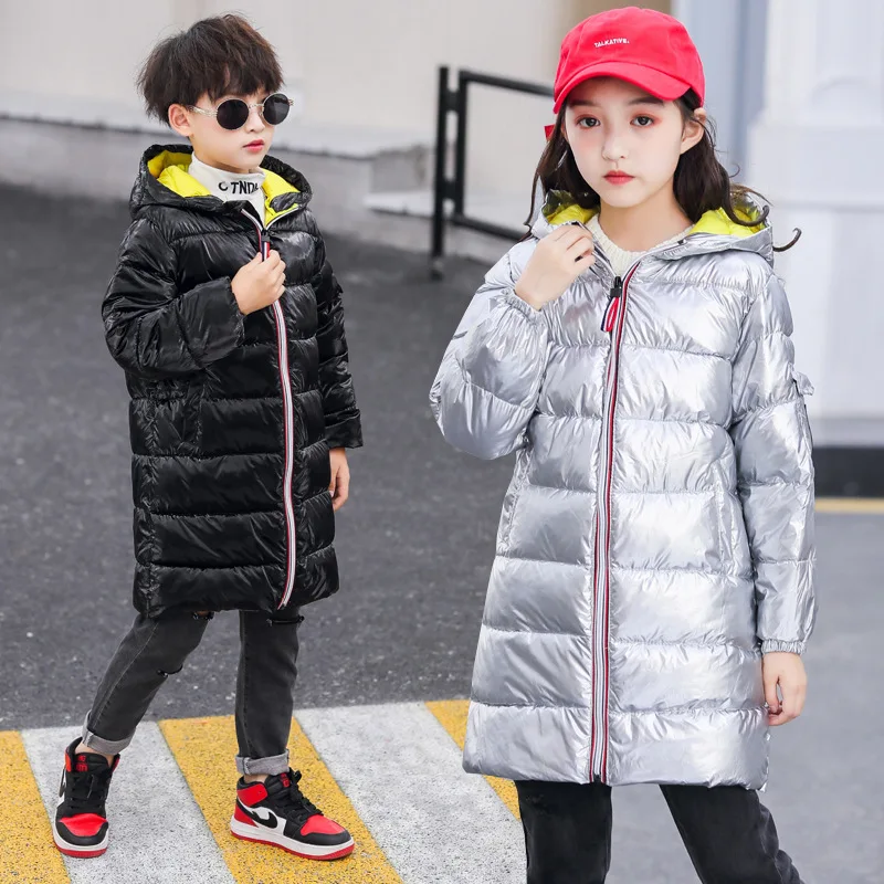 2019 детская зимняя куртка на утином пуху для мальчиков одежда девочек серебряная