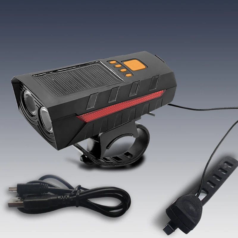 

Integrated speaker, solar USB charging, 5-mode bicycle headlamp safety warning, waterproof, easy installation and disassembly