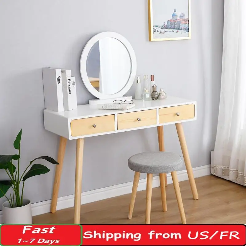 

1PC Wooden Dressing Tables Three Drawer White Dressing Table Household Bedroom Vanity Makeup Dresser Bedroom Furniture HWC