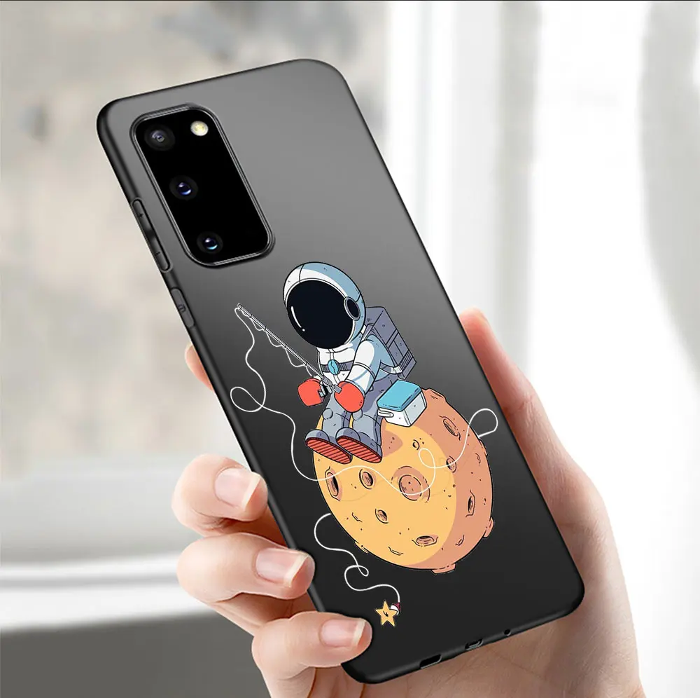 

Cute Space Astronaut Case For Samsung S21 S20 S10 S9 S8 S7 Ultra Plus Note 20 10 Plus J8 J7 J6 2018 Black Cover Funda Coque Capa