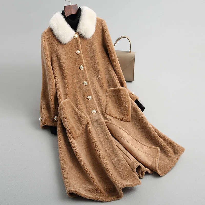 Женская Шуба из натуральной шерсти шуба натурального меха норки с воротником