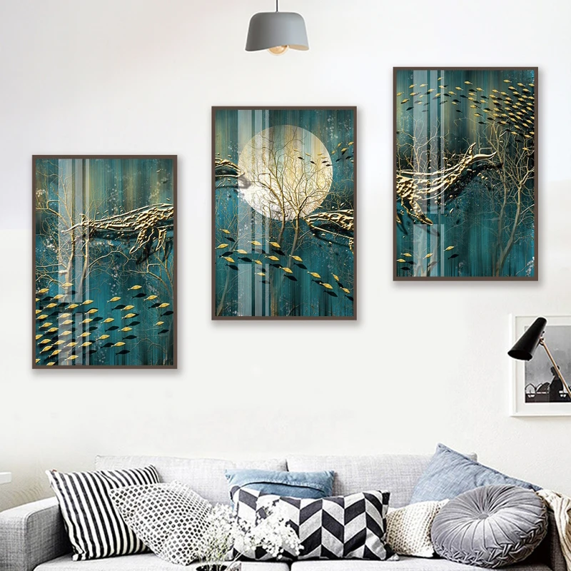 

Blue Ocean Abstract Goldfish Luxury Home Aisle Decoration Wall Art Print Canvas Picture Poster Painting for Living Room 5-98