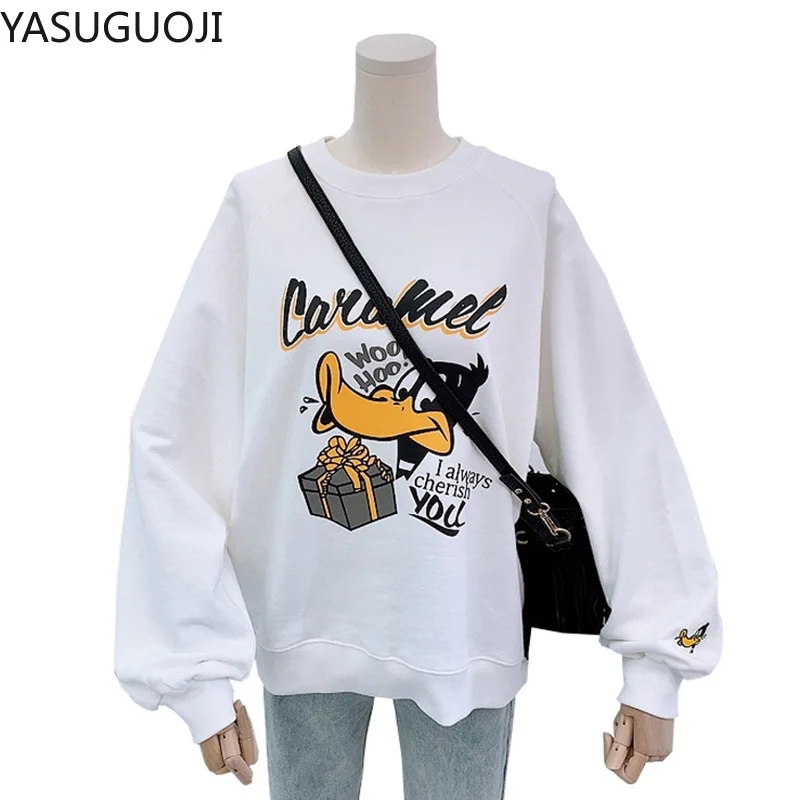 

YASUGUOJI 2020 Autumn New Korean Style Round Neck Cartoon Printed Long Sleeve Loose Pullover Hoody Women Womens Preppy Style