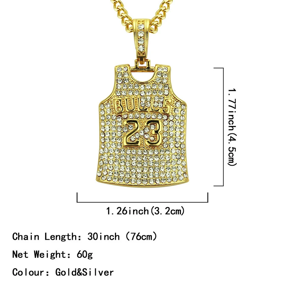 23 Jersey Zircon Pendant Necklace Men Hiphop Rock Street Culture Zinc Alloy Inlaid Chain Fashion Jewelry Gift | Украшения и