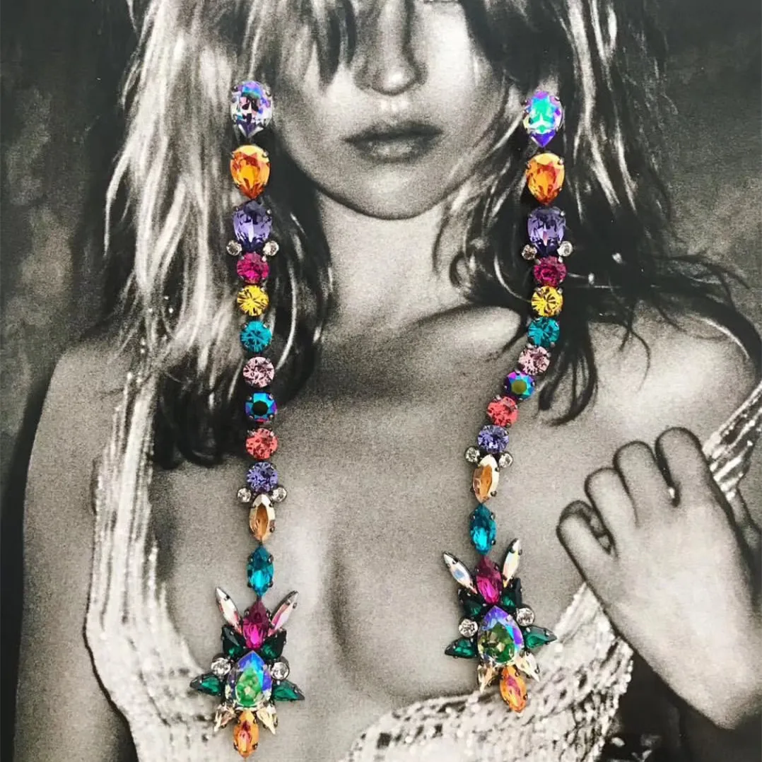 Женские серьги-подвески с кристаллами длинные серьги-цепочки