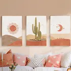 Абстрактный пейзаж, пейзаж, солнце и луна, пейзаж, холст, постеры и принты, кактус, Скандинавская пустыня, живопись, настенное искусство, картина, декор для гостиной
