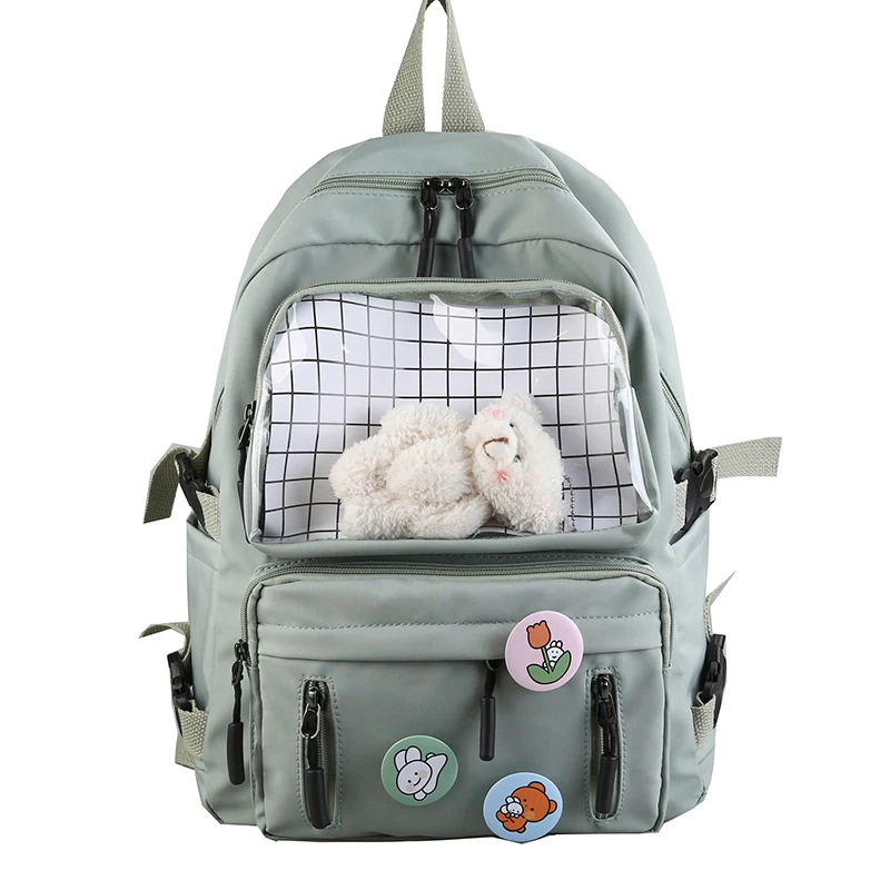 

2020 Fashion Backpack Women Waterproof Nylon School Transparent PVC Front Pocket Schoolbag Girls Travel Bag