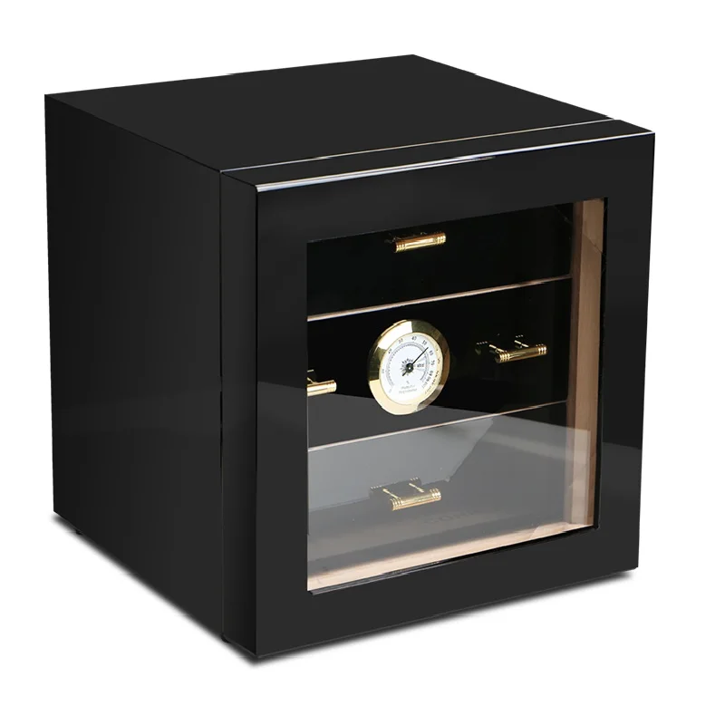

Cigar Humidor Box Cedarwood 3 Drawers (Hold 50 Pcs) Square Black Cabinets Case Holder Cigar Humidifier Father's Day Gift