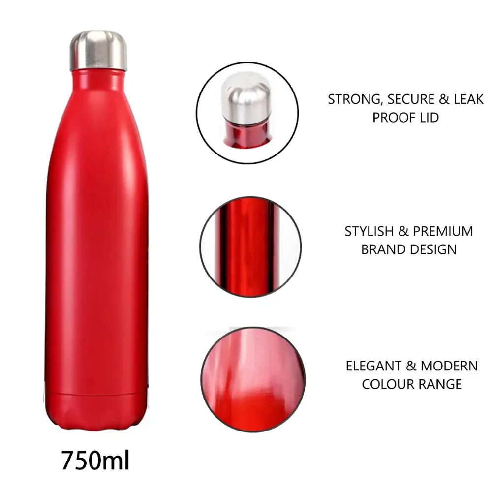 750 мл двухслойная Изолированная бутылка для воды вакуумная колба из нержавеющей