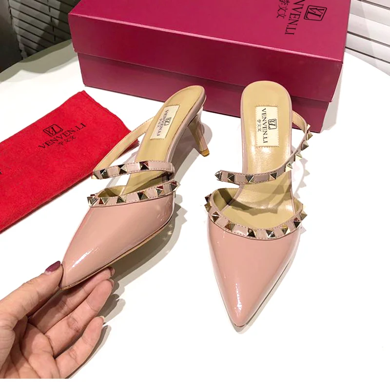 

New style French vvl high-heeled shoes in summer 2021 thick heel square head color matching high heel back empty women's sandals