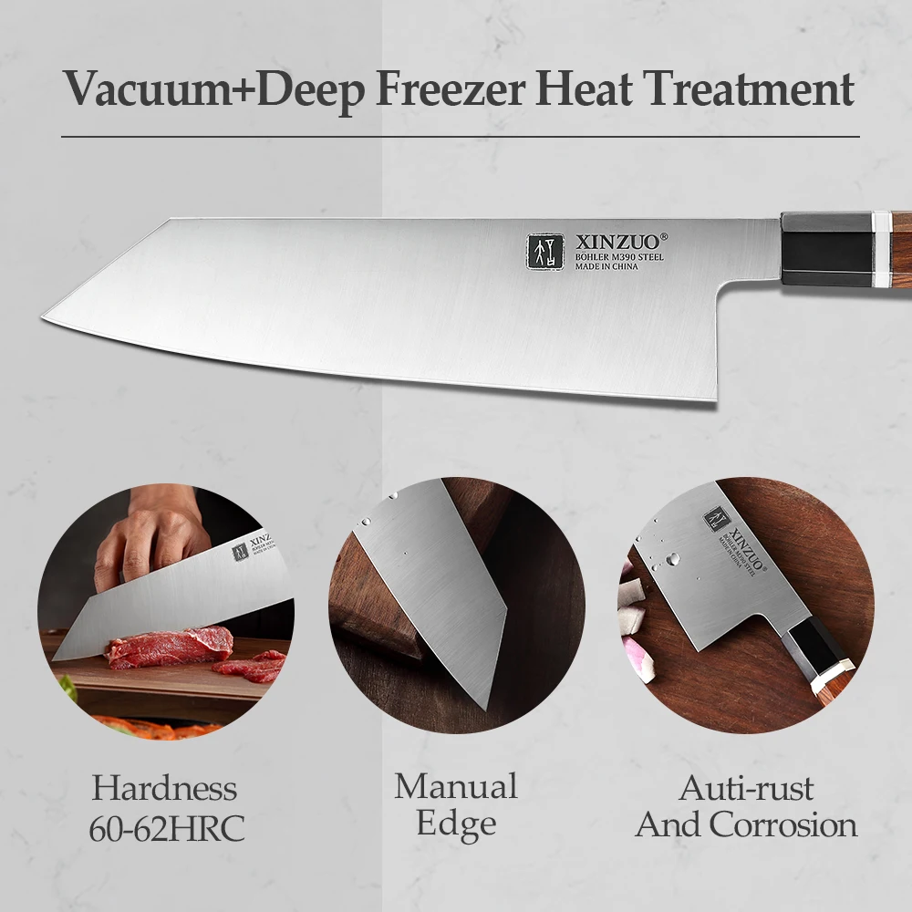 XINZUO-cuchillo Gyuto de 210mm, utensilio de cocina profesional de acero al polvo, 60-62 HRC Bohler M390, mango de hierro para el desierto de Am&eacute;rica del Norte-3
