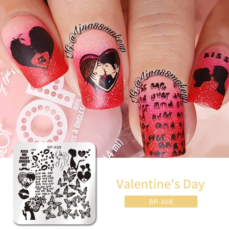 Valentines Day11 BORN PRETTY дизайн ногтей штамп штамповка шаблон цветок геометрии любовь DIY маникюр изображение пластины из нержавеющей стали дизайн ногтей трафарет - Цвет: Valentines Day11