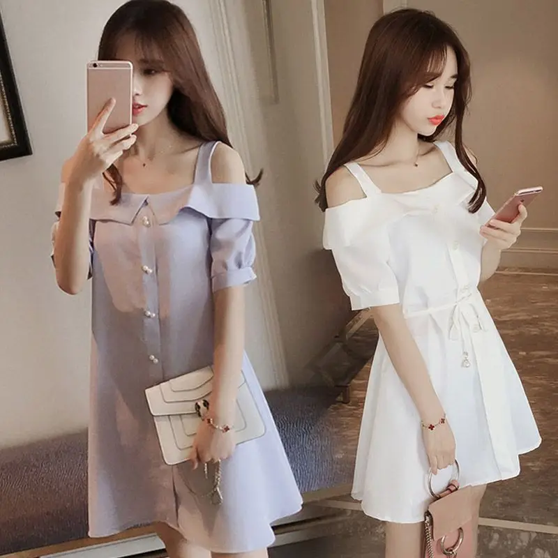 Платье женское однотонное на пуговицах с открытой спиной и оборками | Женская