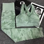 Камуфляжный Женский комплект для йоги, бесшовный спортивный костюм для фитнеса, высокая талия, леггинсы для спортзала, штаны + спортивный бюстгальтер, Женская дышащая спортивная одежда 2020