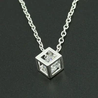 three dimensional happiness rubik cube necklace trendy cubic zirconia box crystal chain neck female jewelry for girls gifts