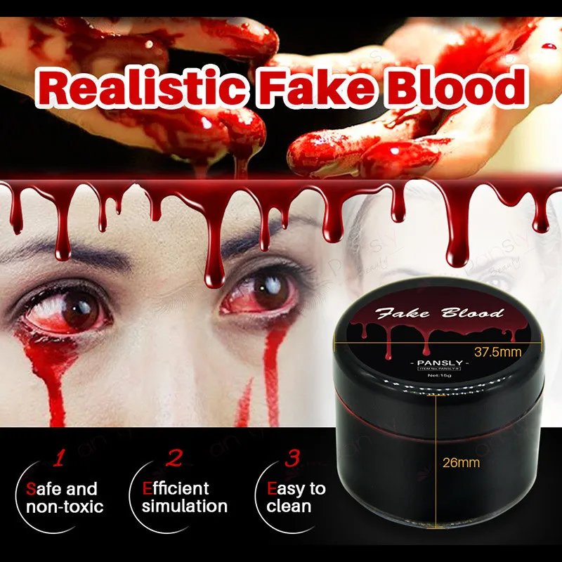 

15ML Fake Blood Halloween Fake Wounds Scars Makeup Hallowen Gift Blood Bruises Pumpkin Body Face Cosplay Vampire Ultra-realistic