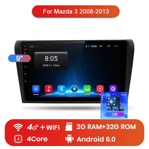 4G (2GB 32GB) Junsun 2G+ 32G Android 8,1 для Mazda 3 2008-2013 maxx axela C Авто 2 din Радио стерео плеер Bluetooth gps навигация без DVD - Цвет: 4G (2GB 32GB)