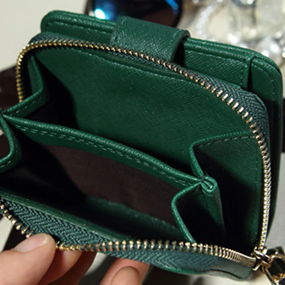 Женский кошелек короткий однотонный из искусственной кожи на молнии клатч