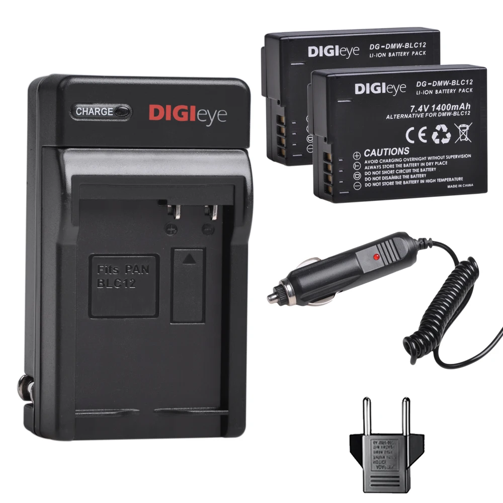 2Pcs 1400mAh DMW-BLC12 BLC12E BLC12PP Battery + Charger Kit for Panasonic Lumix DMC-FZ200 FZ1000 FZ2500 DMC-G5 G6 G7 GX8 G85 GH2