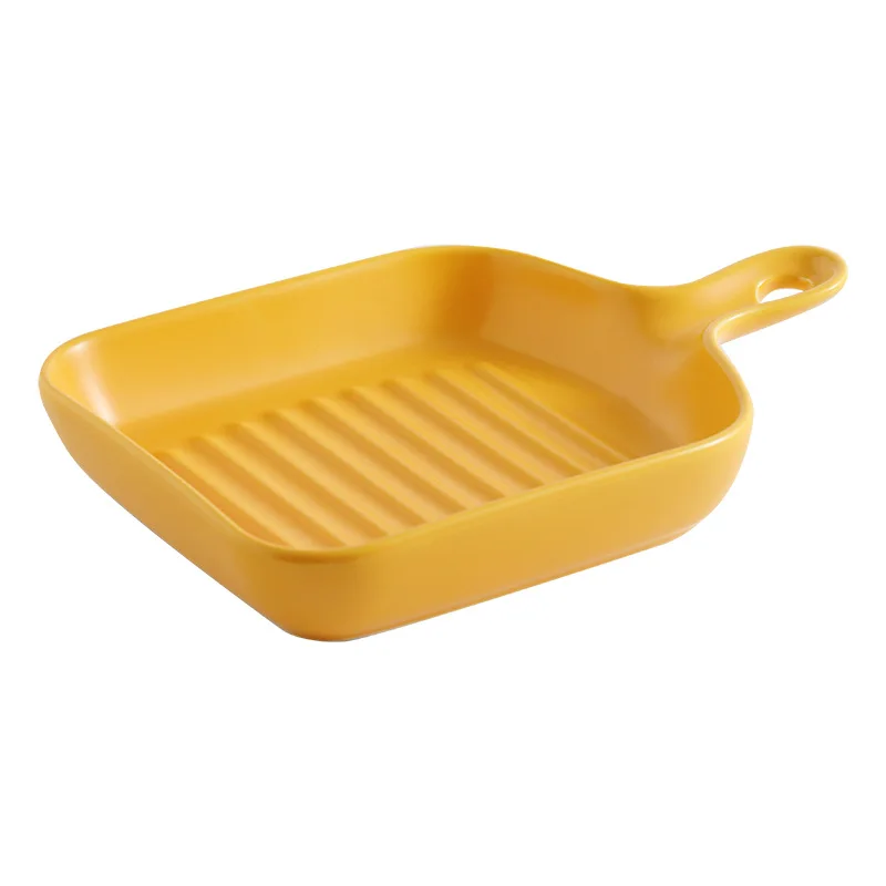 

Nordic Breakfast TablewareWith Handle Ceramic Fruit Plate Creative Baking Rice Dinner Plate Western Food Kitchen Tableware