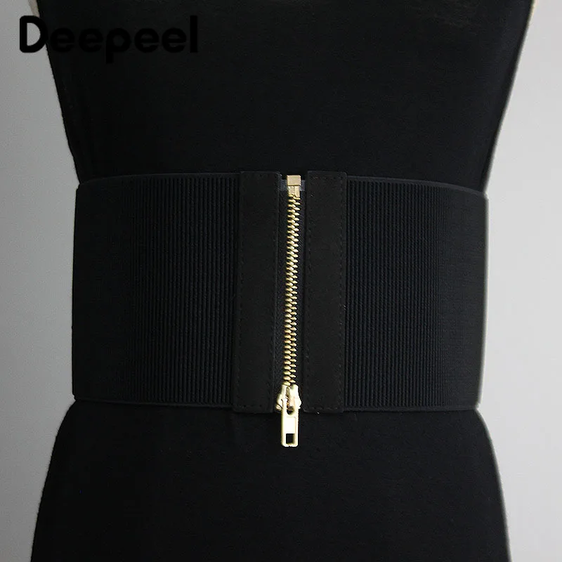 

Deepeel 1pc 12*64-74cm Fashion Women's Elastic Wide Belt Cummerbunds Zipper Decorative Corset Belts Luxury Clothing Accessories