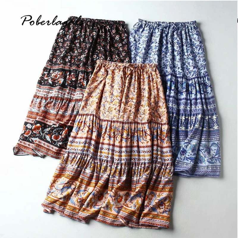 Летняя женская обувь в винтажном стиле Пляжные миди Бохо юбка 2020 Женская