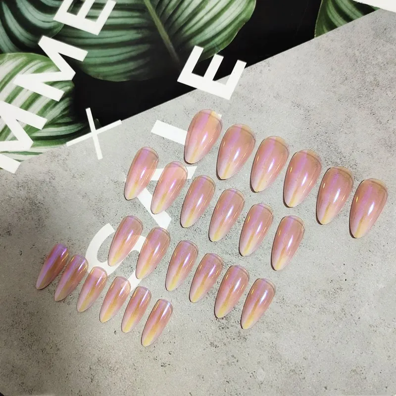 

24pcs Aesthetic Northern Lights Simple Fashion Lasting Fake Nails Wearable Full Cover Finished Fingernails TN