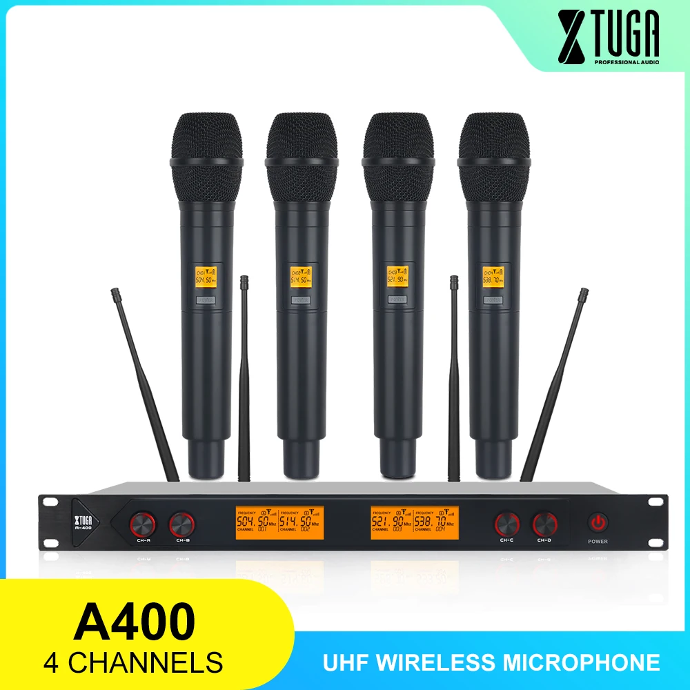 XTUGA A 400 из металла 4 канальный UHF беспроводной микрофон система с ручными для сцены