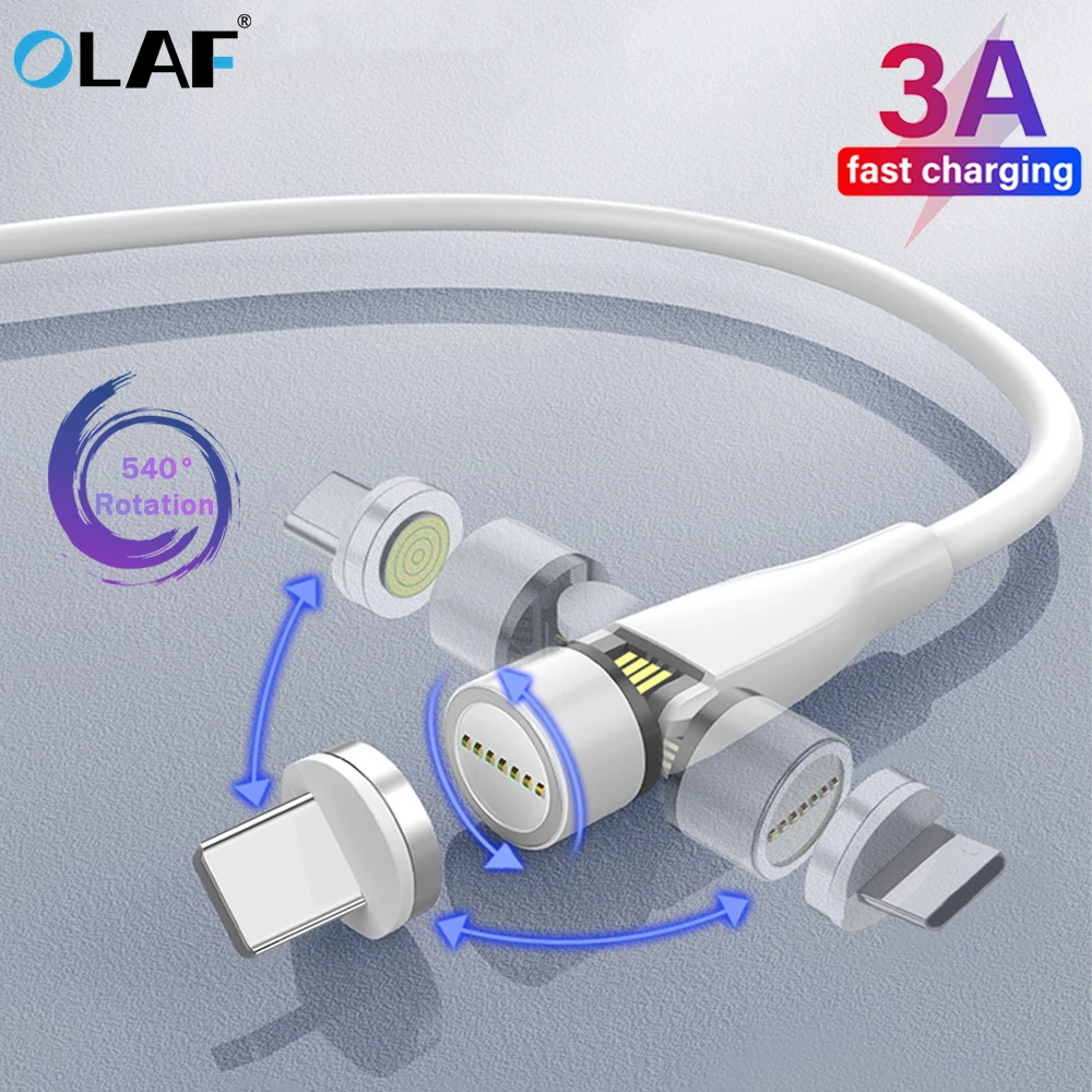 Магнитный кабель Olaf 540 3 А Micro USB Type C магнитное зарядное устройство для iPhone Samsung Xiaomi