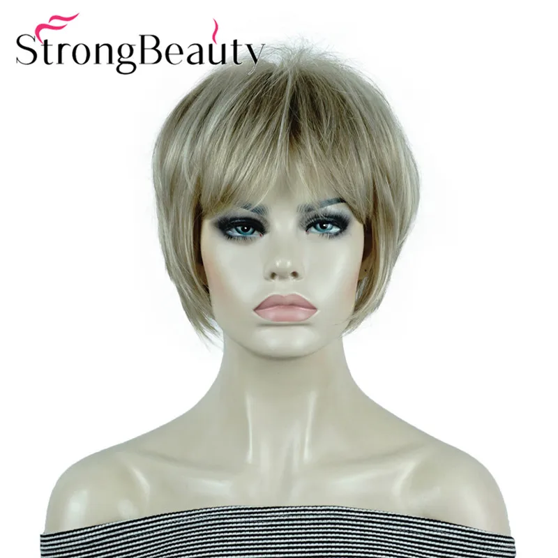 StrongBeauty короткие прямые парики мягкие волосы слоистые локоны Омбре блонд/Красный синтетический парик