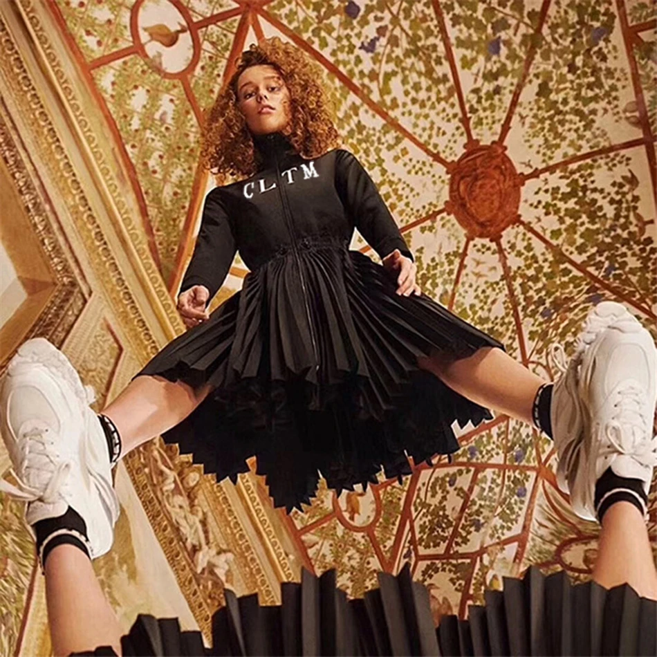 Женское черное элегантное плиссированное платье повседневное праздвечерние