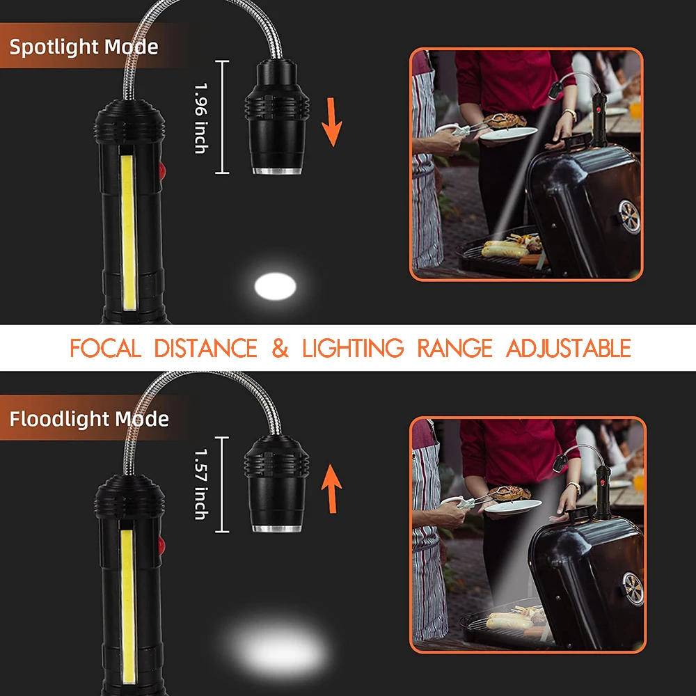Waterproof COB Work Light USB Rechargeable LED Flashlight with Magnet Barbecue Lamp Zoom Camping Lantern Powerful 4 Modes Torch | Лампы и