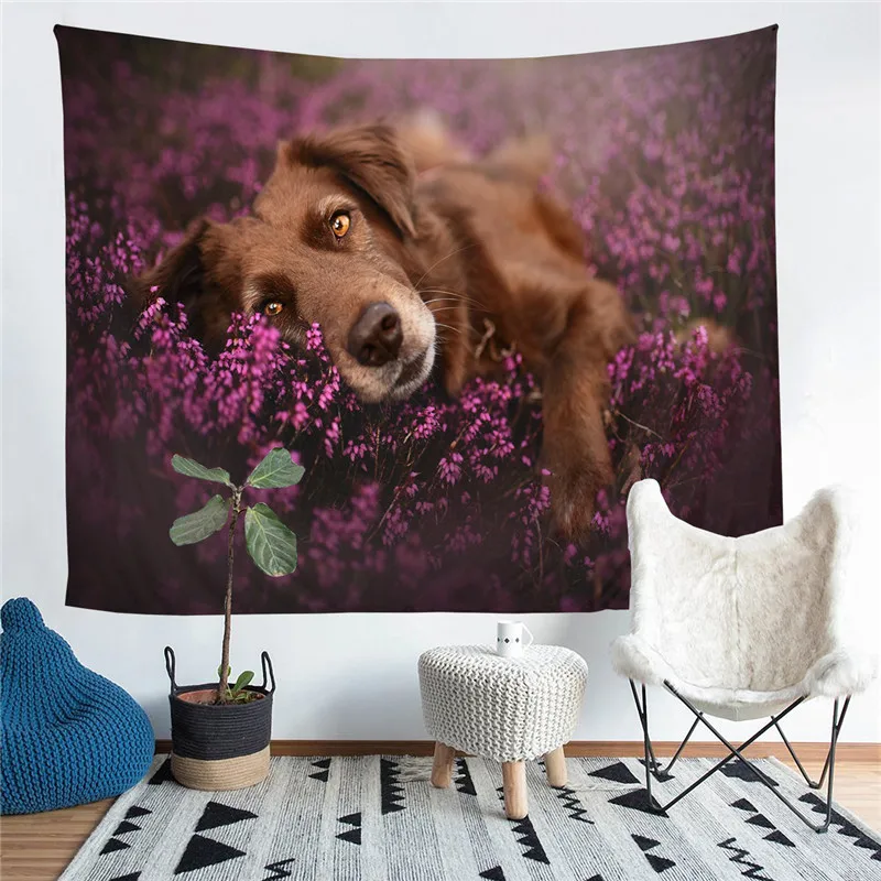 

Flower Dog Printed Living Room Decoration Wall Hanging Tapestry Yoga Mat Rug Home Decor Art