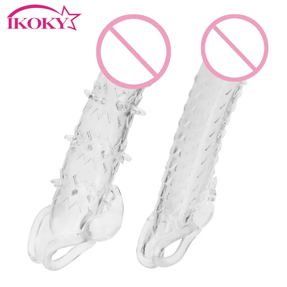 Удлинитель пениса IKOKY, эластичный, кольцо на пенис для задержки эякуляции, секс-игрушки для мужчин, многоразовый презерватив