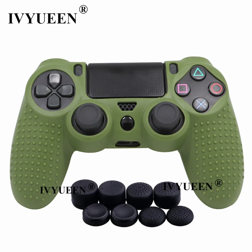 IVYUEEN 9 в 1 для Dualshock 4 PS4 Slim Pro контроллер Шипованная Кожа Премиум Защитный Противоскользящий Мягкий силиконовый чехол-накладка - Цвет: Army Green