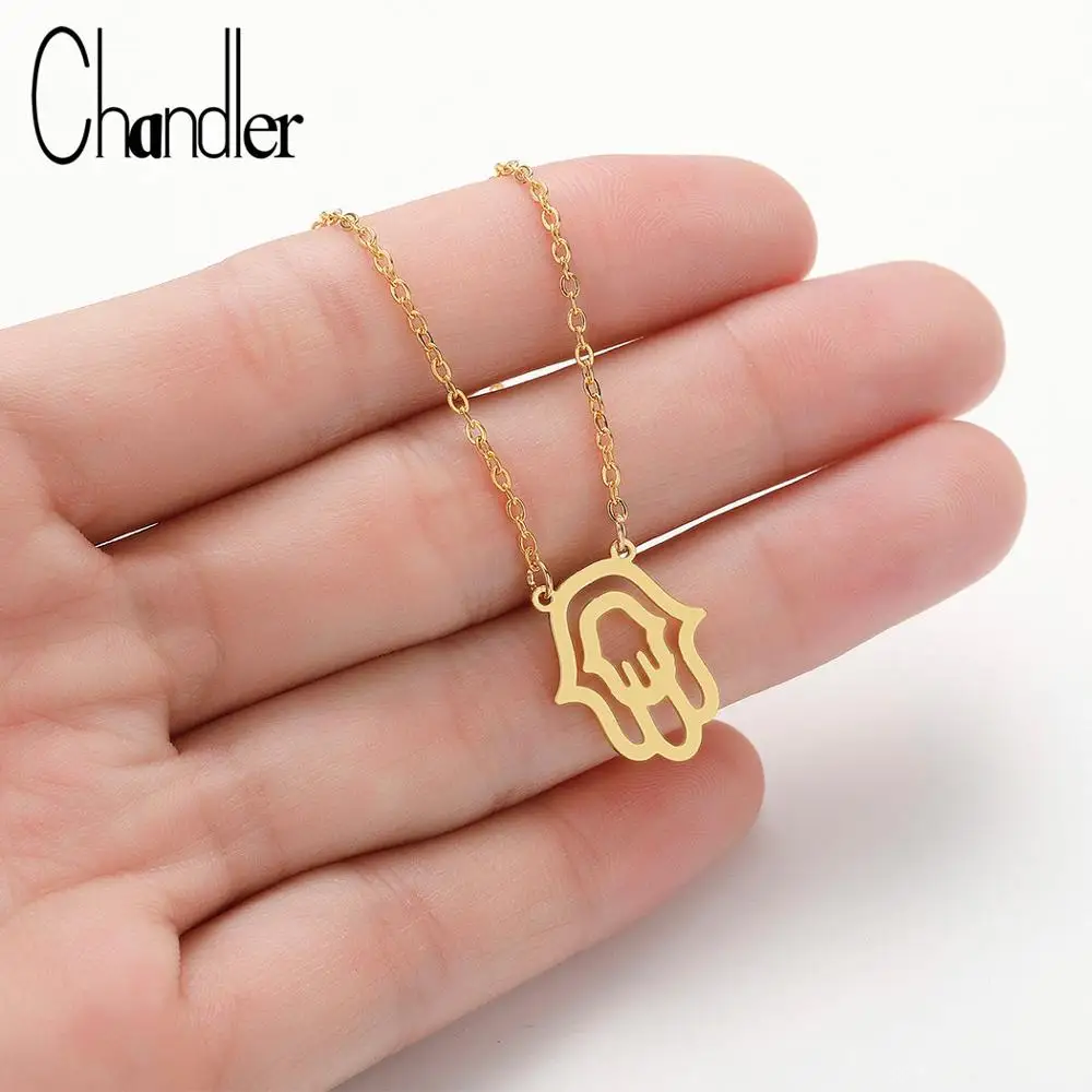 Чандлер дьявол Хамса ожерелье Йога Длинная цепочка Ожерелье Полые Ручные