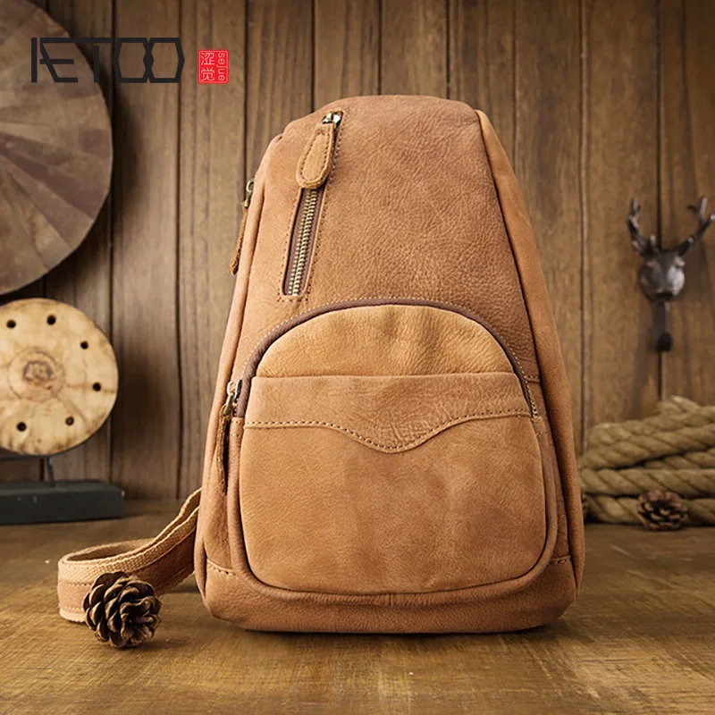 

Модная мужская нагрудная сумка AETOO, мужская кожаная сумка через плечо, кожаная повседневная сумка-мессенджер, персонализированная мужская ...