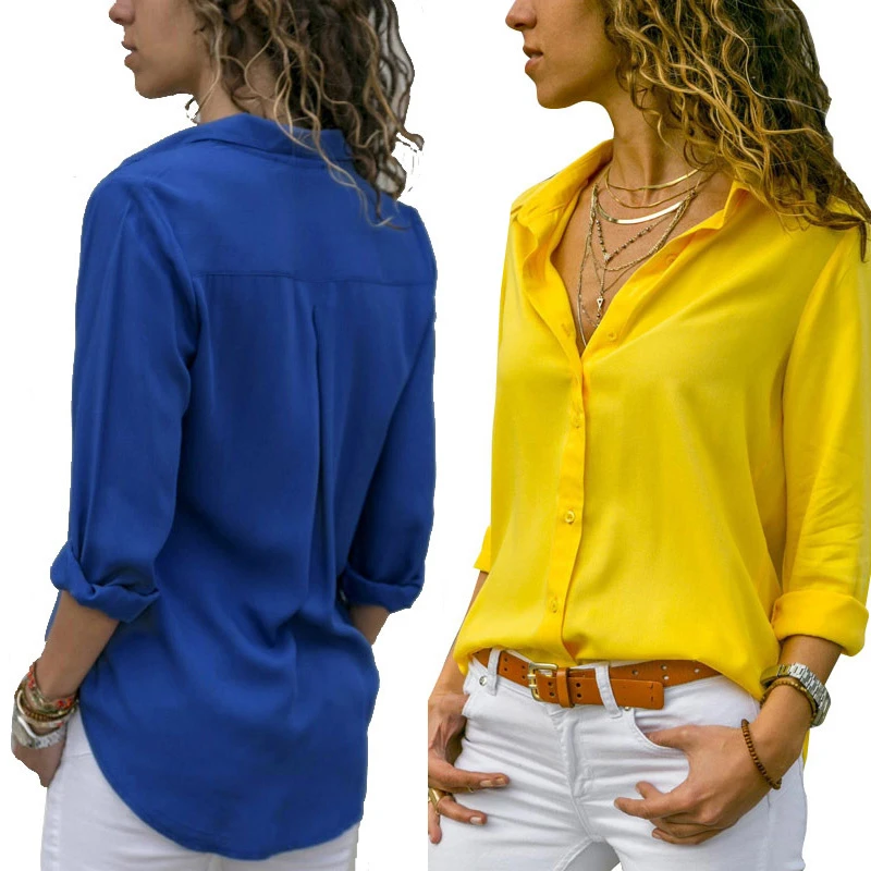 

2020 Plus size summer new Blouse women fashion solid Turn-down Collar shirt office female blouse casual tops OL Style Blusas