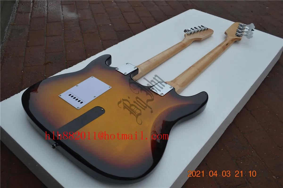 Sunburst двойной шеи Электрогитары 4 строки Бас верхнее & 6 струны гитара Нижняя