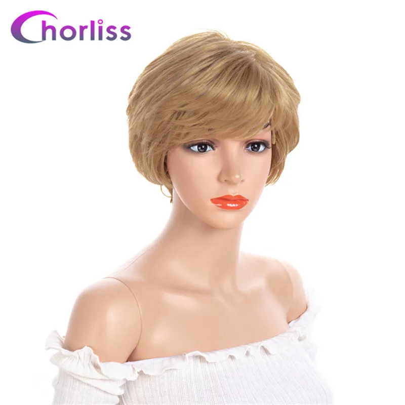 

Short Natural Blonde Synthetic Wigs Layered Women Wigs With Side Bangs Chorliss Meek Pixie Cut Cosplay Wigs Vacation Party Daily