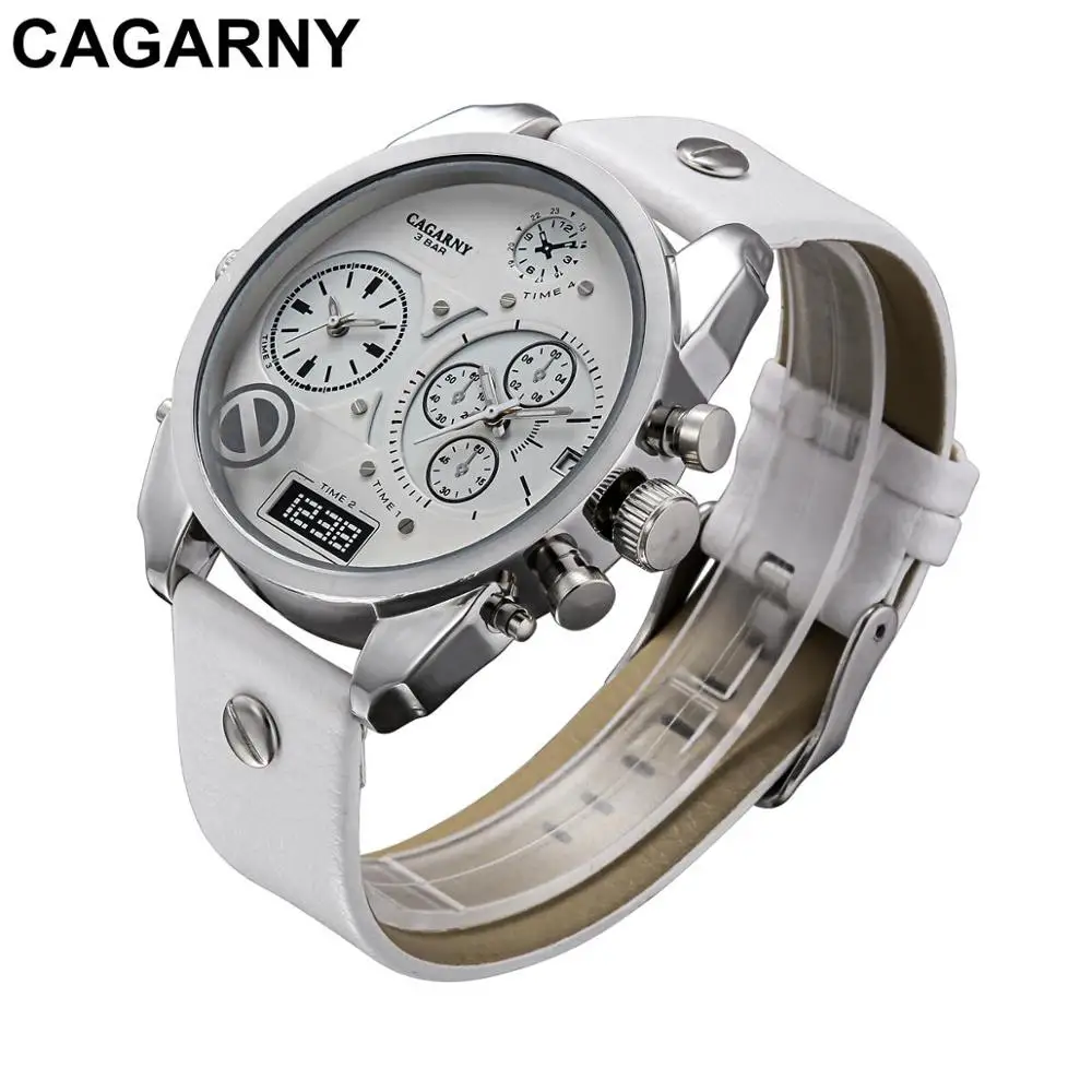 

Brand Business CAGARNY Two Quartz Men's Watch Luxury Sports Fashion Cool Leather Strap Watch Date Display Hour Relogio Masculino