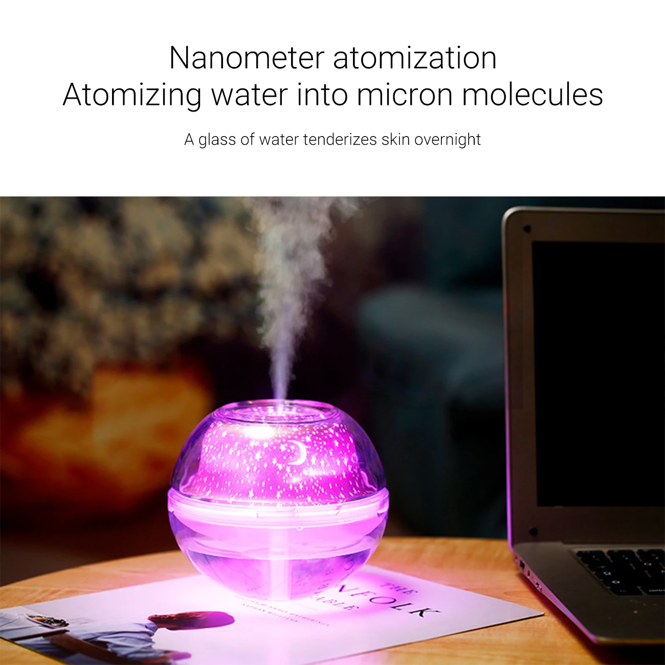 

Car Air Mini USB Humidifier Crystal Colorful Night Atmosphere Light Star Projection Humidifier Home Humidifier New